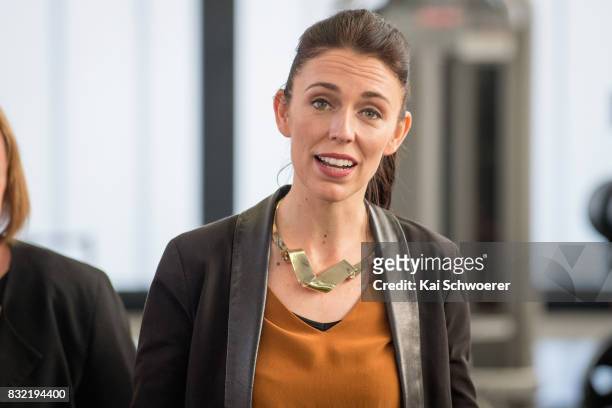 Labour Leader Jacinda Ardern looks on during a visit at Canterbury Rugby on August 16, 2017 in Christchurch, New Zealand. The Labour party has...