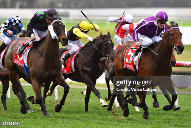 Mark Zahra riding Cannot Be Serios wins Race 2 during Melbourne Racing at Sandown Lakeside on August 16, 2017 in Melbourne, Australia.