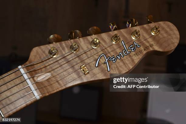 Detail of a Telecaster NOS guitar made by US manufacturer Fender displayed at the Custom Shop of Holocausto Audio Iluminacion Profesional distributor...