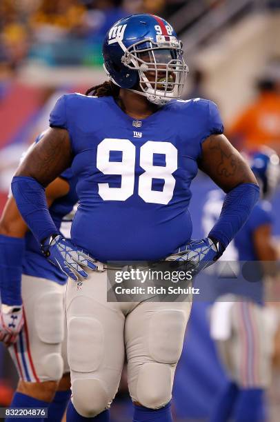 Damon Harrison of the New York Giants in action during an NFL preseason game against the Pittsburgh Steelers at MetLife Stadium on August 11, 2017 in...