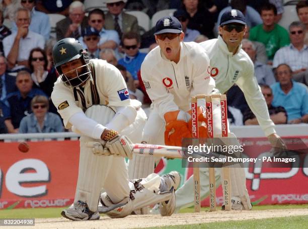 Pakistan's Mohammad Yousuf hits out during the second day of the fourth NPower test between England and Pakistan, at the Brit Oval, Kennington,...