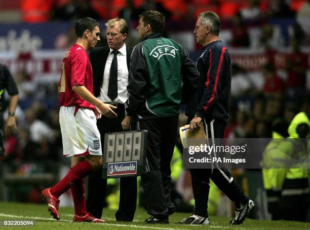 England's Stewart Downing leaves the field during their International friendly against Greece at Old Trafford, Manchester, Wednesday August 16th 2006.