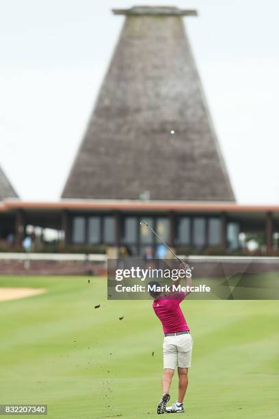 Mike Weir of Canada hits an approach shot on the 18th hole during the pro-am ahead of the 2017 Fiji International at Natadola Bay Championship Golf...