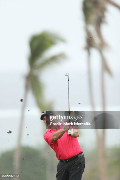 Peter Lonard of Australia hits an approach shot during the pro-am ahead of the 2017 Fiji International at Natadola Bay Championship Golf Course on...