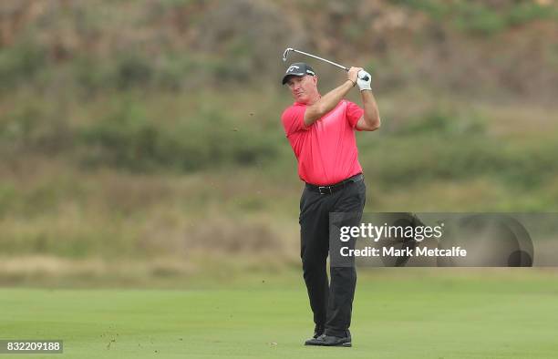 Peter Lonard of Australia hits an approach shot during the pro-am ahead of the 2017 Fiji International at Natadola Bay Championship Golf Course on...