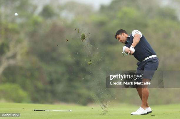 Dimitrios Papadatos of Australia hits an approach shot during the pro-am ahead of the 2017 Fiji International at Natadola Bay Championship Golf...