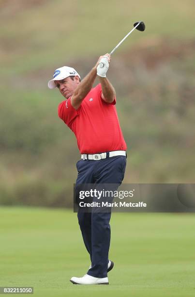 Scott Hend of Australia hits an approach shot during the pro-am ahead of the 2017 Fiji International at Natadola Bay Championship Golf Course on...