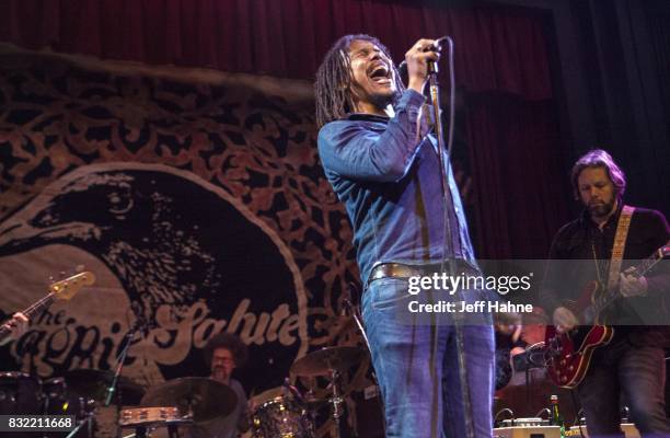 Singer John Hogg and guitarist Rich Robinson of The Magpie Salute perform at Neighborhood Theatre on August 15, 2017 in Charlotte, North Carolina.