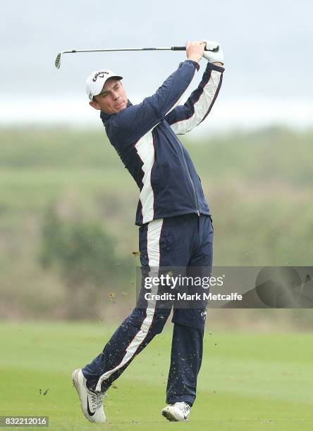 Todd Sinnott of Australia hits an approach shot during the pro-am ahead of the 2017 Fiji International at Natadola Bay Championship Golf Course on...