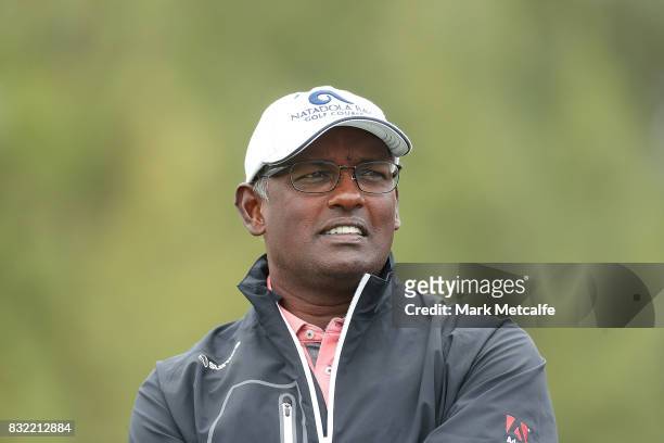 Vijay Singh of Fiji loos on during the pro-am ahead of the 2017 Fiji International at Natadola Bay Championship Golf Course on August 16, 2017 in...
