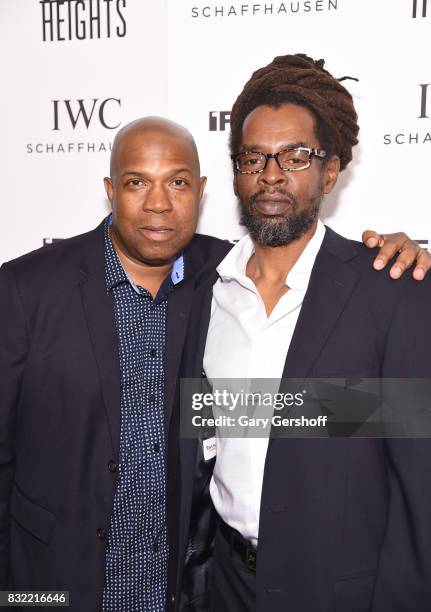 Film subjects Carl King and Colin Warner attend the "Crown Heights" New York premiere at The Metrograph on August 15, 2017 in New York City.