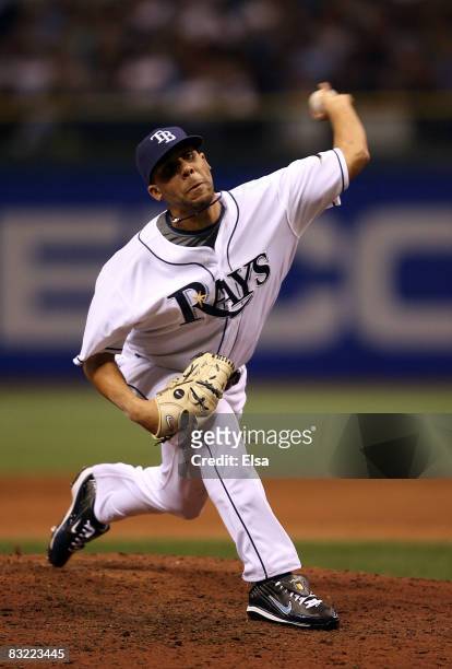 Pitcher David Price of the Tampa Bay Rays pitches in the ninth inning of game one of the American League Championship Series against the Boston Red...