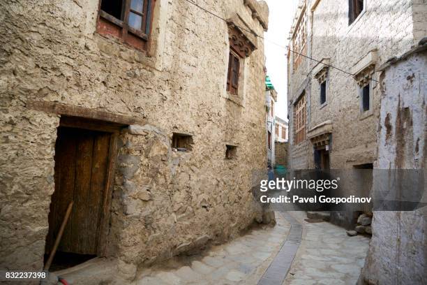 a very small street in the old part of the town of leh, ladakh - leh district stock-fotos und bilder