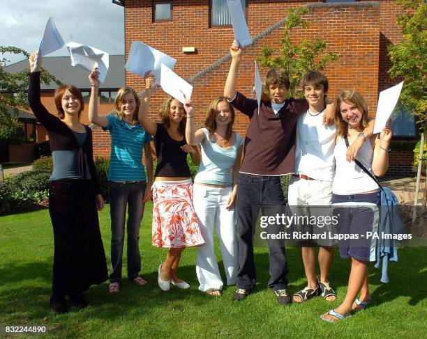 Students from Colyton Grammar School in East Devon celebrate their GCSE exam results today.