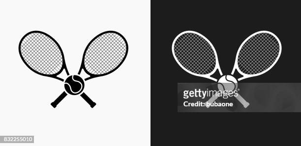 ilustrações de stock, clip art, desenhos animados e ícones de tennis icon on black and white vector backgrounds - raquete de ténis