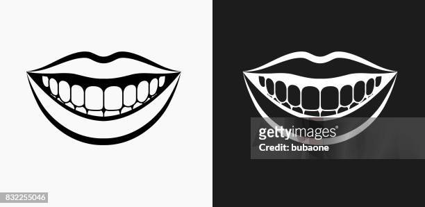 bildbanksillustrationer, clip art samt tecknat material och ikoner med leende mun ikonen på svart och vit vektor bakgrunder - tand