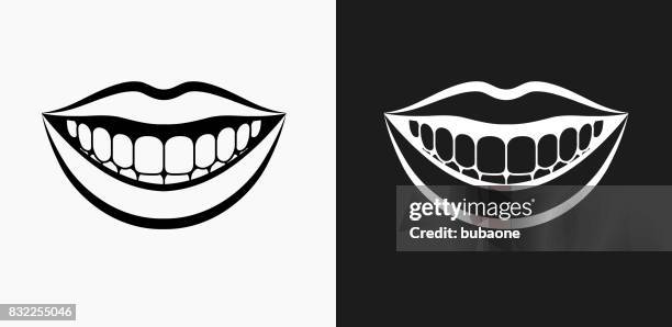 smiling mouth icon on black and white vector backgrounds - smiling stock illustrations