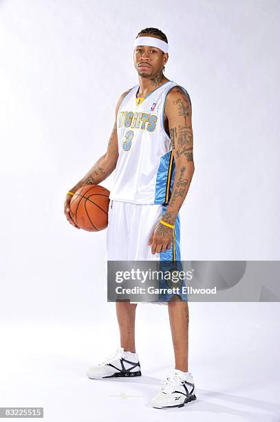 Allen Iverson of the Denver Nuggets poses for a portrait during NBA Media Day at the Pepsi Center on September 29, 2008 in Denver, Colorado. NOTE TO...