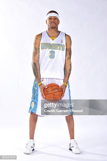 Allen Iverson of the Denver Nuggets poses for a portrait during NBA Media Day at the Pepsi Center on September 29, 2008 in Denver, Colorado. NOTE TO...