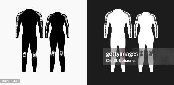 wetsuits icon on black and white vector backgrounds - wetsuit stock illustrations