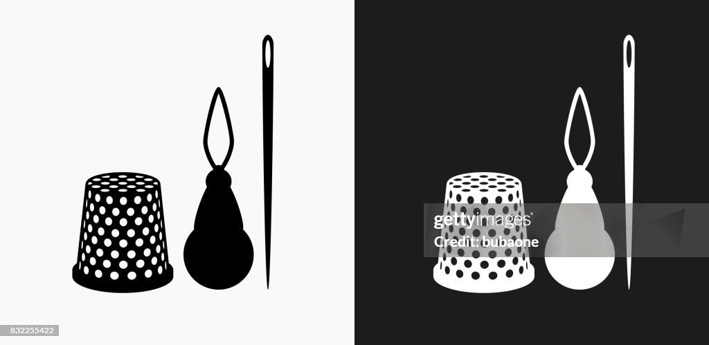 Sewing Supplies Icon on Black and White Vector Backgrounds