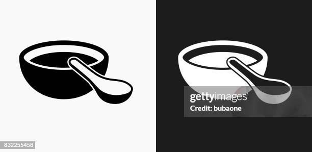 miso soup icon on black and white vector backgrounds - tofu stock illustrations