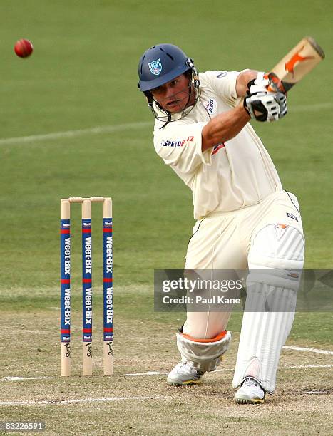 Peter Forrest of the Blues hits out during day two of the Sheffield Shield match between the Western Australian Warriors and the New South Wales...