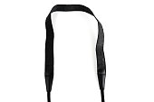 Black camera strap standard design equipment strength support heavy size for professional photographer shoulder sling belt easy shoot photo on white isolated background.