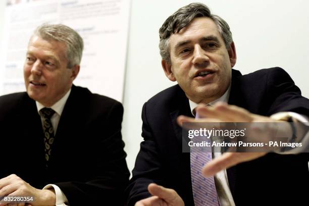 British Chancellor Gordon Brown and Secretary of State for Education and Skills, Alan Johnson, during a visit to Hardy Group Printing in east London...