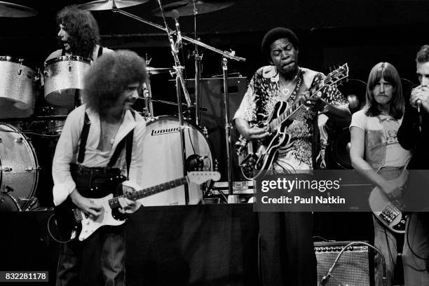 Ansley Dunbar, Neal Schon, Luther Allison and Ross Valory at the WTTW Studios for a taping of Soundstage in Chicago, Illinois, July, 1978.
