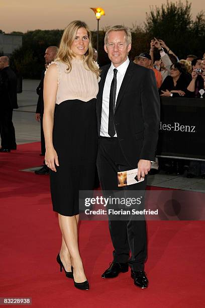 Presenter Johannes B. Kerner and wife Britta Becker Kerner arrive for the German TV Award 2008 at the Coloneum on October 11, 2008 in Cologne,...