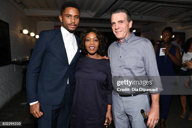 Nnamdi Asomugha, Alfre Woodard, and Roderick Spencer attend the "Crown Heights" New York premiere after party at Metrograph on August 15, 2017 in New...