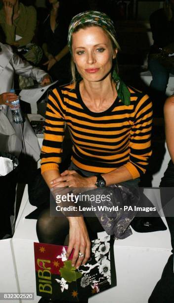 Model Laura Bailey in the audience before the Biba show during the London Fashion Week spring/summer 2007 collections, at the BFC Tent outside the...