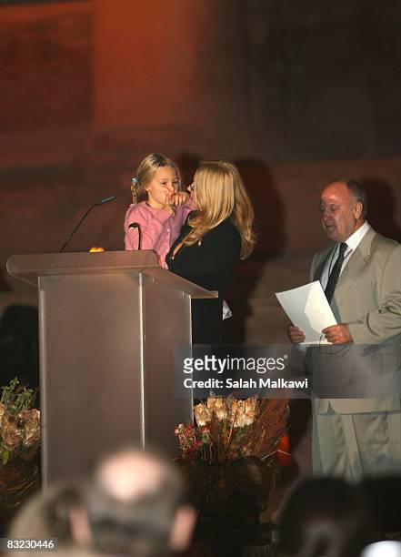 Nicoletta Mantovani Pavarotti , wife of the late Italian Maestro Luciano Pavarotti, and their doughter Alice speaks during a memorial event in honour...