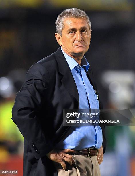 Colombia's national football team Eduardo Lara watches the pitch during their FIFA World Cup South Africa 2010 qualifier football match against...