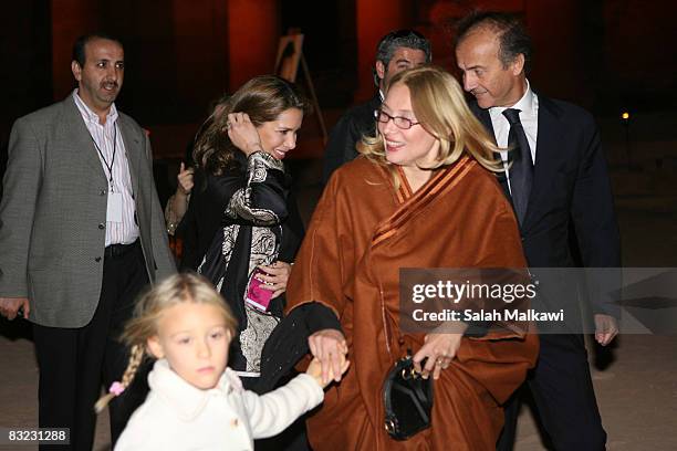 Princess Haya Bint al-Hussein of Jordan and Nicoletta Mantovani Pavarotti , wife of the late Italian Maestro Luciano Pavarotti, and their doughter...