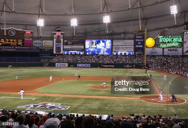 Starting pitcher Josh Beckett of the Boston Red Sox throws a pitch to Evan Longeria of the Tampa Bay Rays in the first inning of game two of the...