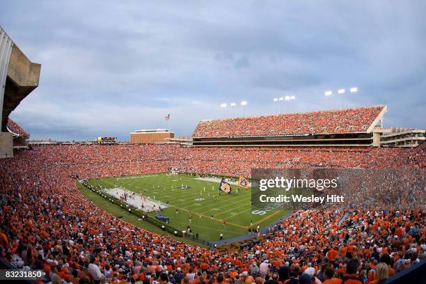 Jordan-Hare Stadium home of the Auburn Tigers during a game against the Arkansas Razorbacks on October 11, 2008 in Auburn, Alabama. The Razorbacks...