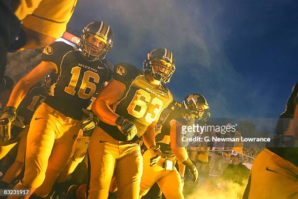Players for the Missouri Tigers head out to the field against the Oklahoma State Cowboys on October 11, 2008 at Memorial Stadium in Columbia,...