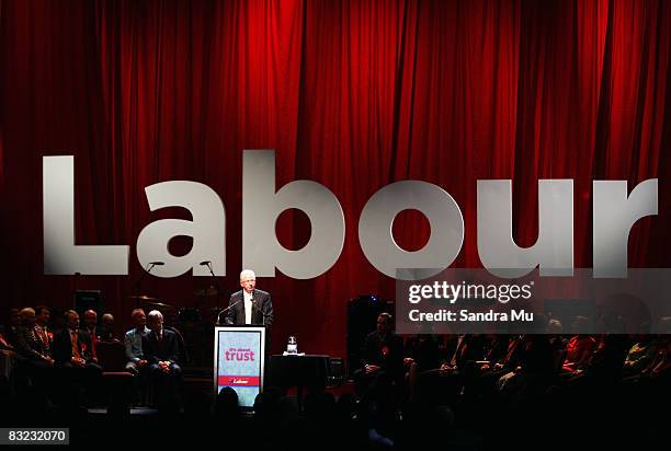 Finance Minister Dr Michael Cullen speaks to Labour Party supporters as the New Zealand Labour Party lauch their election campaign at Auckland Town...