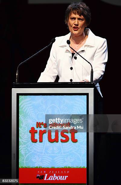 Prime Minister Helen Clark speaks to Labour Party supporters as the New Zealand Labour Party lauch their election campaign at Auckland Town Hall on...