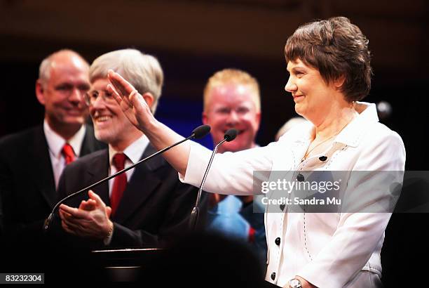 Prime Minister Helen Clark is welcomed onto the stage as the New Zealand Labour Party lauch their election campaign at Auckland Town Hall on October...