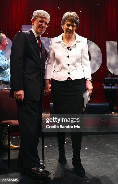 Prime Minister Helen Clark leaves the stage with Husband Dr Peter Davis as the New Zealand Labour Party lauched their election campaign at Auckland...