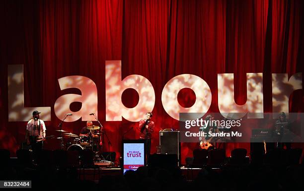 Elemeno P perform to Labour Party supporters as the New Zealand Labour Party lauch their election campaign at Auckland Town Hall on October 12, 2008...
