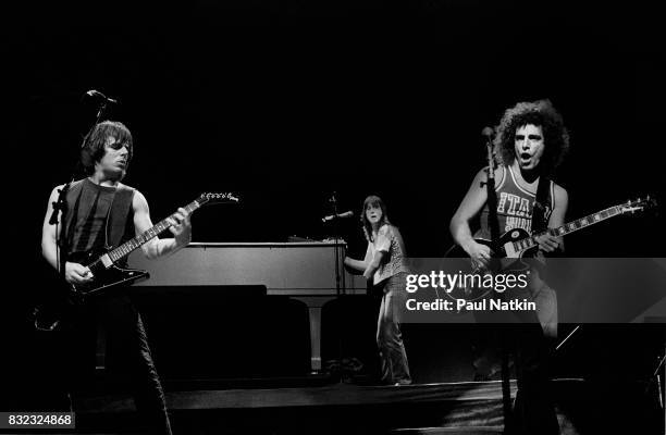 Jonathan Cain, Steve Perry and Neal Schon of Journey at the Poplar Creek Music Theater in Hoffman Estates, Illinois, September 3, 1981.