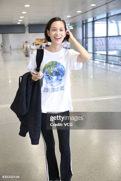 Japanese model and actress Kiko Mizuhara is seen at Shanghai Pudong International Airport on August 16, 2017 in Shanghai, China.