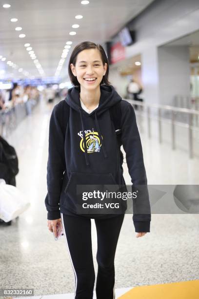 Japanese model and actress Kiko Mizuhara is seen at Shanghai Pudong International Airport on August 16, 2017 in Shanghai, China.