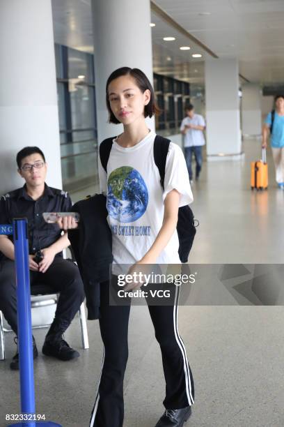 Japanese model and actress Kiko Mizuhara is seen at Shanghai Pudong International Airport on August 16, 2017 in Shanghai, China.