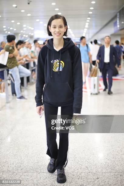 Japanese model and actress Kiko Mizuhara is seen at Shanghai Pudong International Airport on August 16, 2017 in Shanghai, China.