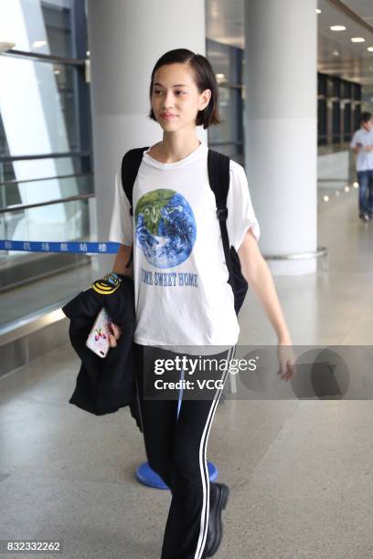 Japanese model and actress Kiko Mizuhara is seen at Shanghai Pudong International Airport on August 16, 2017 in Shanghai, China.